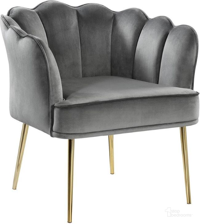 The appearance of Jackie Gray Velvet Accent Chair With Gold Legs designed by Best Master Furniture in the modern / contemporary interior design. This gray piece of furniture  was selected by 1StopBedrooms from Jackie Collection to add a touch of cosiness and style into your home. Sku: JL023G. Product Type: Accent Chair. Material: Velvet. Image1