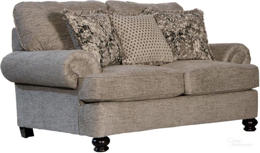 The appearance of Jackson Freemont Loveseat designed by Jackson in the traditional interior design. This pewter piece of furniture  was selected by 1StopBedrooms from Freemont Collection to add a touch of cosiness and style into your home. Sku: 444702291318291448. Material: Polyester. Product Type: Loveseat. Image1