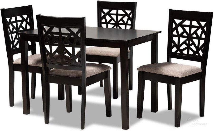The appearance of Jackson Modern and Contemporary Sand Fabric Upholstered and Espresso Brown Finished Wood 5-Piece Dining Set designed by Baxton Studio in the modern / contemporary interior design. This espresso brown piece of furniture  was selected by 1StopBedrooms from Jackson Collection to add a touch of cosiness and style into your home. Sku: RH310C-Sand/Dark Brown-5PC Dining Set. Material: Fabric. Product Type: Dining Room Set. Image1