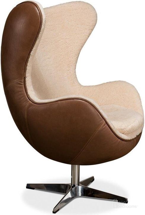 The appearance of Jacobean Brown Mid 20Th Century Leather Egg Chair designed by Sarreid in the modern / contemporary interior design. This brown piece of furniture  was selected by 1StopBedrooms from Jacobean Collection to add a touch of cosiness and style into your home. Sku: 53113. Product Type: Living Room Chair. Image1
