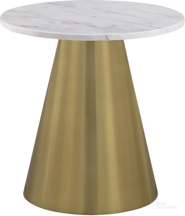 The appearance of Jacobsen 22 Inch Round Marble End Table In White/Brushed Gold designed by Best Master Furniture in the modern / contemporary interior design. This white piece of furniture  was selected by 1StopBedrooms from Jacobsen Collection to add a touch of cosiness and style into your home. Sku: J024E. Material: Marble. Product Type: End Table. Image1