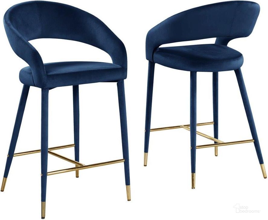 The appearance of Jacques Velvet Navy Counter Height Dining Chair Set of 2 designed by Best Master Furniture in the modern / contemporary interior design. This navy piece of furniture  was selected by 1StopBedrooms from Jacques Collection to add a touch of cosiness and style into your home. Sku: JL022VN. Product Type: Counter Height Chair. Material: Velvet. Image1
