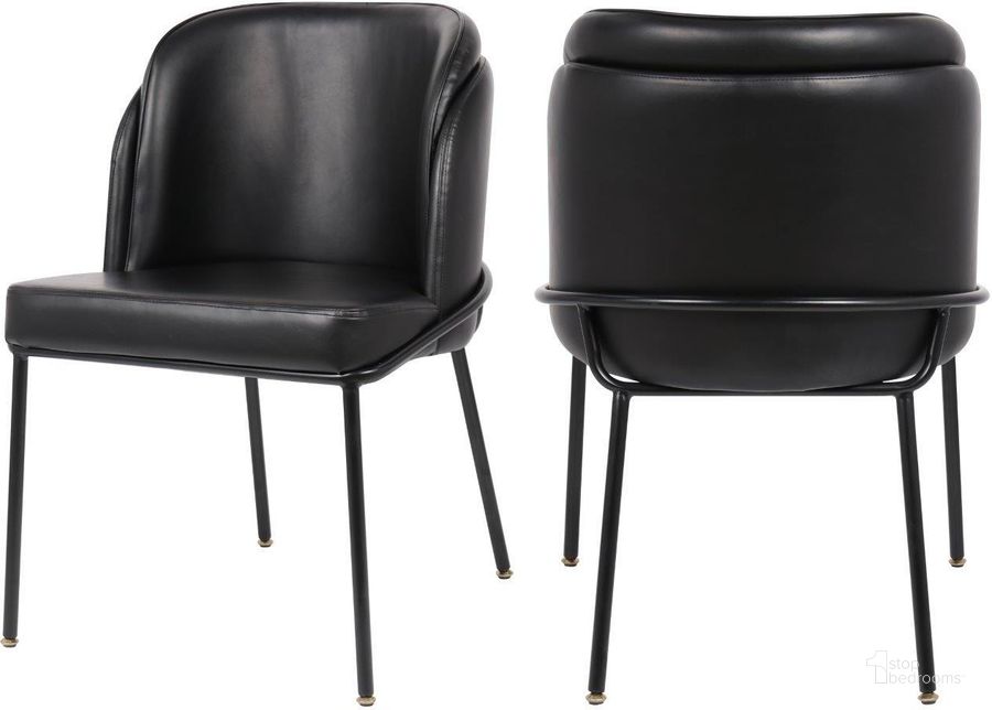 The appearance of Jagger Black Faux Leather Dining Chair Set Of 2 designed by Meridian in the modern / contemporary interior design. This black faux leather piece of furniture  was selected by 1StopBedrooms from Jagger Collection to add a touch of cosiness and style into your home. Sku: 883Black-C. Material: Metal. Product Type: Dining Chair. Image1