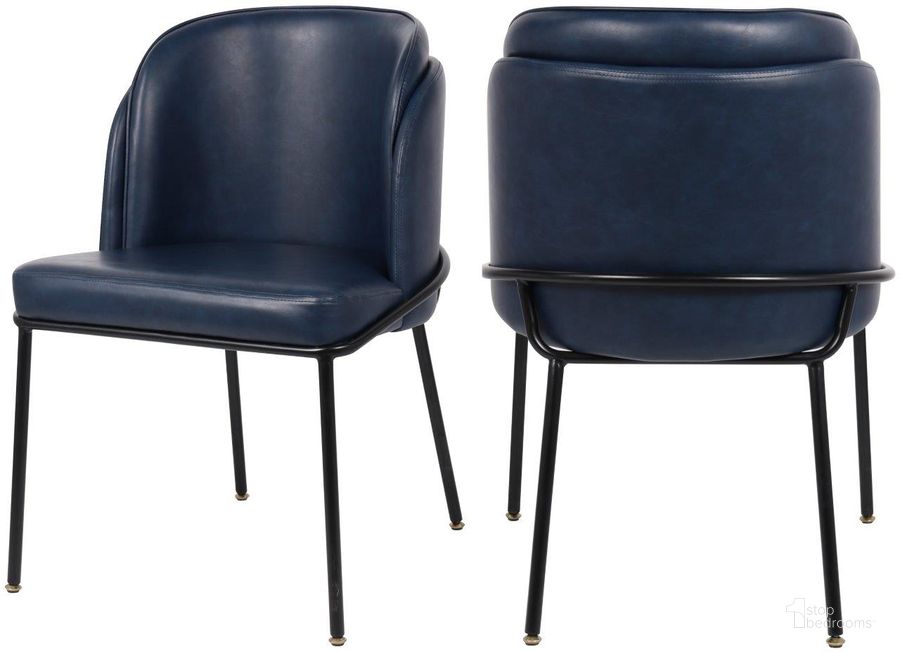 The appearance of Jagger Vegan Leather Dining Chair Set of 2 In Navy designed by Meridian in the modern / contemporary interior design. This navy piece of furniture  was selected by 1StopBedrooms from Jagger Collection to add a touch of cosiness and style into your home. Sku: 883Navy-C. Material: Wood. Product Type: Dining Chair. Image1