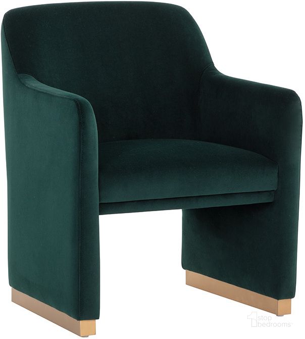 The appearance of Jaime Dining Armchair In Meg Dark Emerald designed by Sunpan in the modern / contemporary interior design. This emerald piece of furniture  was selected by 1StopBedrooms from Jaime Collection to add a touch of cosiness and style into your home. Sku: 109262. Material: Fabric. Product Type: Dining Chair. Image1