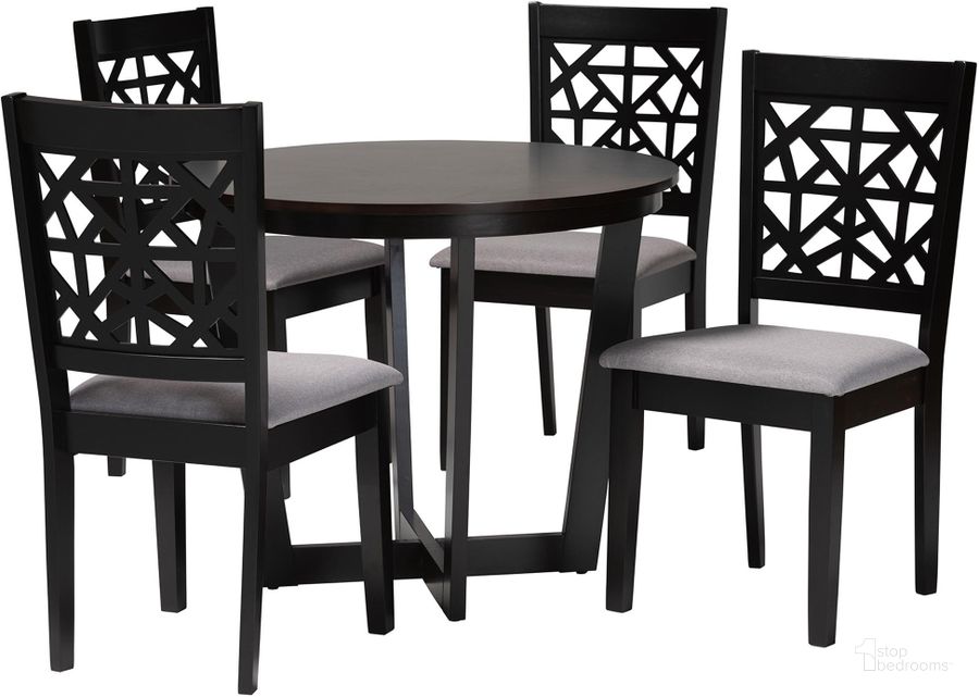 The appearance of Jamie Moden 5-Piece Dining Set In Grey Fabric and Dark Brown Finished Wood designed by Baxton Studio in the modern / contemporary interior design. This grey and dark brown piece of furniture  was selected by 1StopBedrooms from Jamie Collection to add a touch of cosiness and style into your home. Sku: Jamie-Grey/Dark Brown-5PC Dining Set. Material: Wood. Product Type: Dining Room Set. Image1