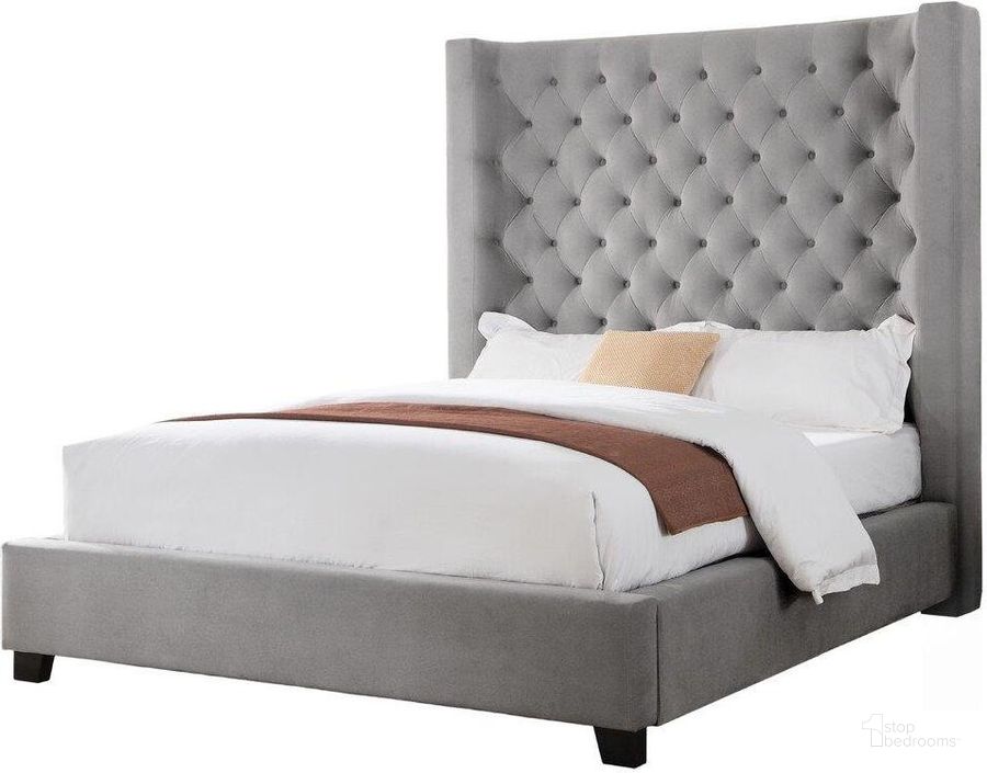 The appearance of Jamie Velvet Upholstered Tower High Profile Eastern King Bed In Gray designed by Best Master Furniture in the transitional interior design. This gray piece of furniture  was selected by 1StopBedrooms from Jamie Collection to add a touch of cosiness and style into your home. Sku: YY128GEK. Bed Type: Platform Bed. Material: Upholstered. Product Type: Platform Bed. Bed Size: King. Image1