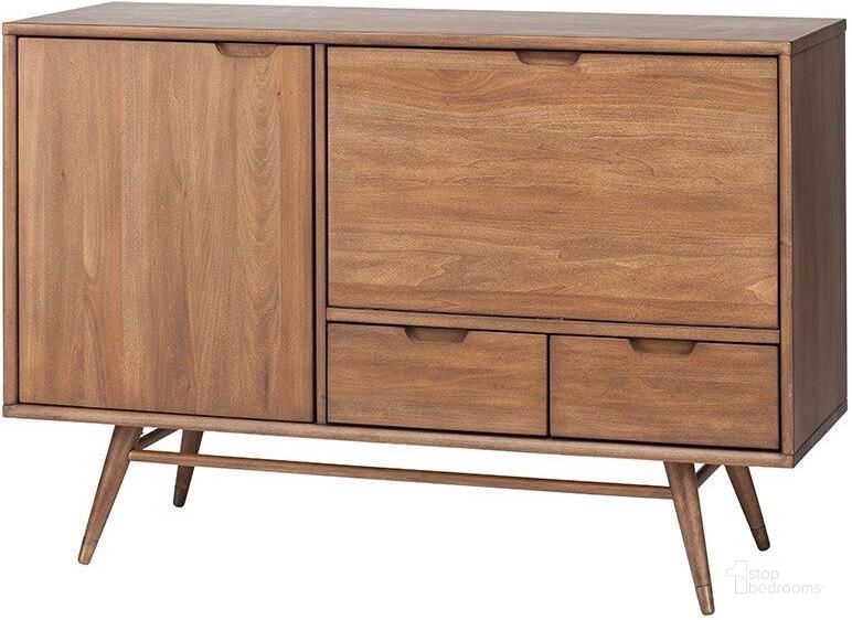 The appearance of Janek Walnut Wood Media Unit Cabinet designed by Nuevo in the modern / contemporary interior design. This walnut piece of furniture  was selected by 1StopBedrooms from Janek Collection to add a touch of cosiness and style into your home. Sku: HGST112. Material: Wood. Product Type: Media Unit. Image1