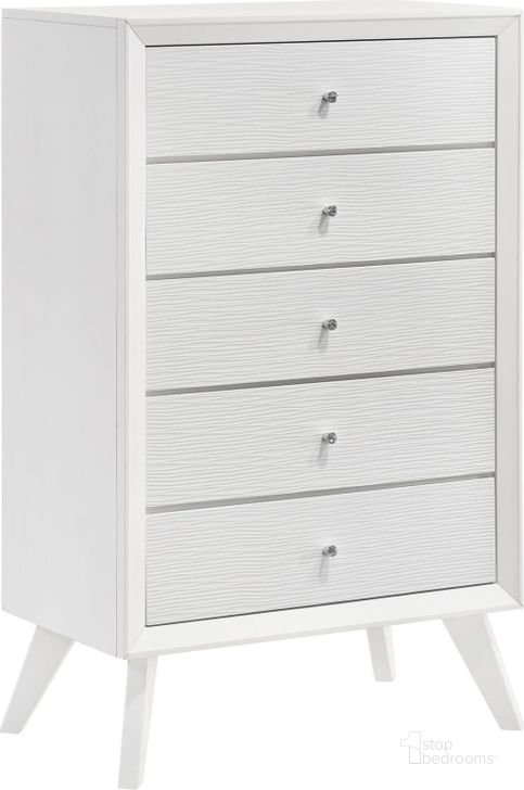 The appearance of Janelle 5-Drawer Chest In White designed by Coaster in the modern / contemporary interior design. This white piece of furniture  was selected by 1StopBedrooms from Janelle Collection to add a touch of cosiness and style into your home. Sku: 223655. Material: Wood. Product Type: Chest. Image1