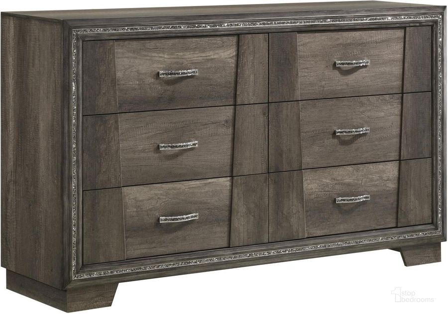 The appearance of Janine 6-Drawer Dresser In Grey designed by Coaster in the transitional interior design. This grey piece of furniture  was selected by 1StopBedrooms from Janine Collection to add a touch of cosiness and style into your home. Sku: 223553. Material: Wood. Product Type: Dresser. Image1