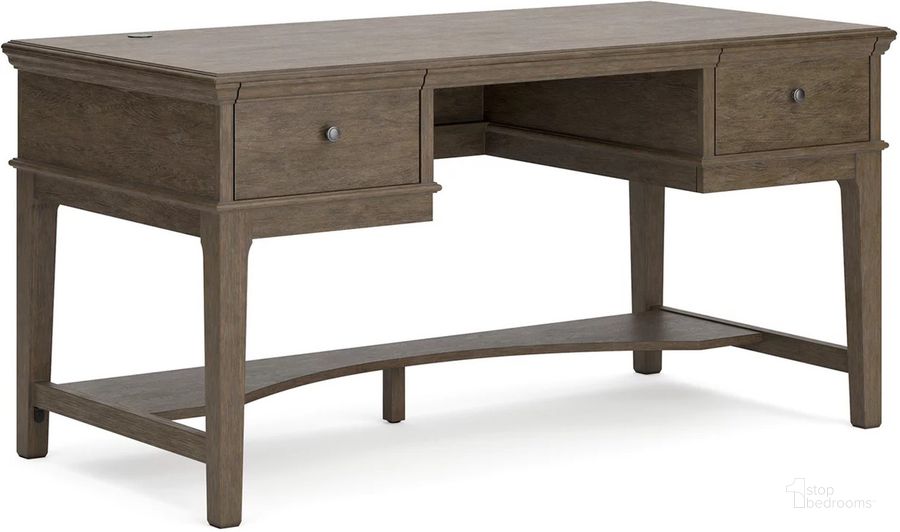 The appearance of Janismore Weathered Gray Home Office Storage Leg Desk designed by Signature Design by Ashley in the traditional interior design. This weathered gray piece of furniture  was selected by 1StopBedrooms from Janismore Collection to add a touch of cosiness and style into your home. Sku: H776-26. Material: Wood. Product Type: Office Desk. Image1