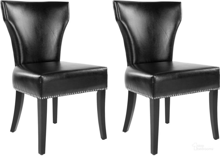 The appearance of Jappic Black and Espresso 22 Inch Side Chair with Silver Nailhead Detail designed by Safavieh in the traditional interior design. This black piece of furniture  was selected by 1StopBedrooms from Jappic Collection to add a touch of cosiness and style into your home. Sku: MCR4706C-SET2. Product Type: Dining Chair. Material: Stainless Steel. Image1