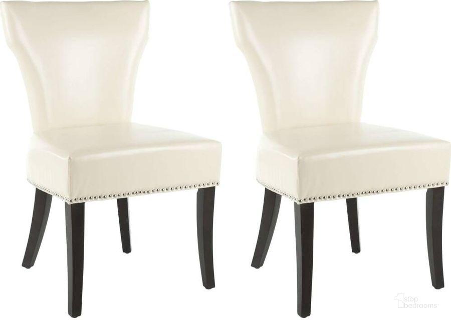 The appearance of Jappic Flat Cream and Espresso 22 Inch Side Chair with Silver Nailhead Detail designed by Safavieh in the modern / contemporary interior design. This cream piece of furniture  was selected by 1StopBedrooms from Jappic Collection to add a touch of cosiness and style into your home. Sku: MCR4706B-SET2. Product Type: Dining Chair. Material: Stainless Steel. Image1
