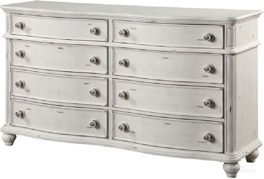 The appearance of Jaqueline Dresser In Antique White designed by ACME in the rustic / southwestern interior design. This antique white piece of furniture  was selected by 1StopBedrooms from Jaqueline Collection to add a touch of cosiness and style into your home. Sku: BD01436. Product Type: Dresser. Image1