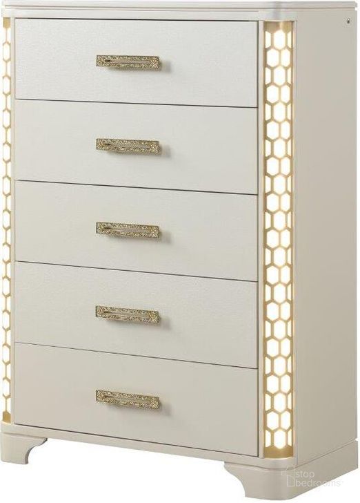 The appearance of Jasmine Chest With Led Light Made With Wood In Beige designed by Galaxy Home Furnishings in the modern / contemporary interior design. This beige piece of furniture  was selected by 1StopBedrooms from Jasmine Collection to add a touch of cosiness and style into your home. Sku: 659436285736. Material: Wood. Product Type: Chest. Image1