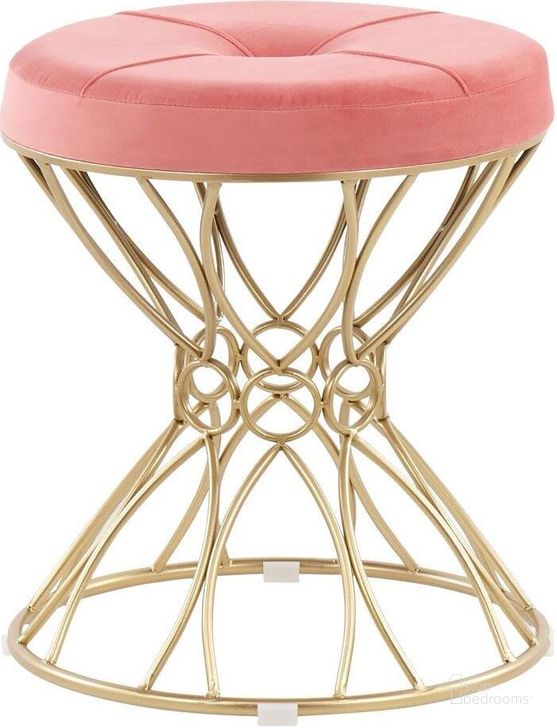 The appearance of Jasmine Contemporary Vanity Stool In Gold Metal And Pink Velvet designed by Lumisource in the modern / contemporary interior design. This gold piece of furniture  was selected by 1StopBedrooms from Jasmine Collection to add a touch of cosiness and style into your home. Sku: B18-JASMINE AUVPK. Material: Velvet. Product Type: Vanity Stool. Image1