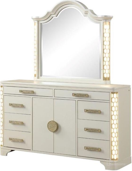 The appearance of Jasmine Dresser Led With Light Made With Wood In Beige designed by Galaxy Home Furnishings in the modern / contemporary interior design. This beige piece of furniture  was selected by 1StopBedrooms from Jasmine Collection to add a touch of cosiness and style into your home. Sku: 659436058361. Material: Wood. Product Type: Dresser. Image1