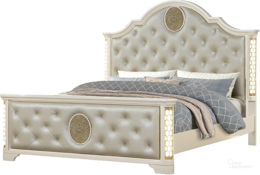The appearance of Jasmine Led Queen Bed Made With Wood In Beige designed by Galaxy Home Furnishings in the modern / contemporary interior design. This beige piece of furniture  was selected by 1StopBedrooms from Jasmine Collection to add a touch of cosiness and style into your home. Sku: 659436295155. Bed Type: Platform Bed. Material: Wood. Product Type: Platform Bed. Bed Size: Queen. Image1