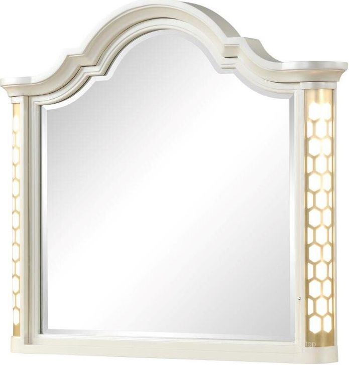 The appearance of Jasmine Mirror With Led Light Made With Wood In Beige designed by Galaxy Home Furnishings in the modern / contemporary interior design. This beige piece of furniture  was selected by 1StopBedrooms from Jasmine Collection to add a touch of cosiness and style into your home. Sku: 659436010604. Material: Wood. Product Type: Accent Mirror. Image1