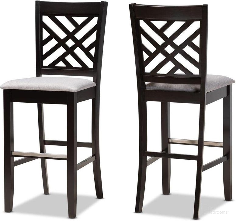 The appearance of Jason Modern and Contemporary Grey Fabric Upholstered and Espresso Brown Finished Wood 2-Piece Bar Stool Set designed by Baxton Studio in the modern / contemporary interior design. This grey piece of furniture  was selected by 1StopBedrooms from Jason Collection to add a touch of cosiness and style into your home. Sku: RH317B-Grey/Dark Brown-BS. Material: Fabric. Product Type: Barstool. Image1