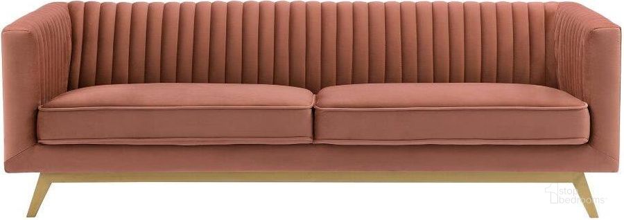 The appearance of Javellin Blush Sofa designed by Atelier Home in the glam interior design. This blush piece of furniture  was selected by 1StopBedrooms from Javellin Collection to add a touch of cosiness and style into your home. Sku: LCLV3BLUSH. Product Type: Sofa. Material: Velvet. Image1