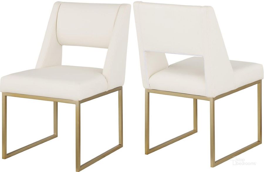The appearance of Jayce Cream Faux Leather Dining Chair Set Of 2 designed by Meridian in the modern / contemporary interior design. This cream piece of furniture  was selected by 1StopBedrooms from Jayce Collection to add a touch of cosiness and style into your home. Sku: 845Cream-C. Product Type: Dining Chair. Material: Iron. Image1