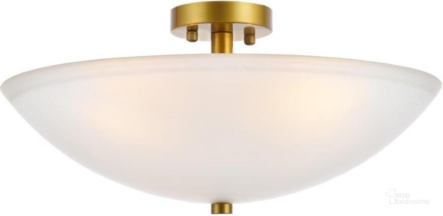 The appearance of Jeanne 3 Lights Brass And White Glass Flush Mount designed by Elegant Lighting in the transitional interior design. This white piece of furniture  was selected by 1StopBedrooms from Jeanne Collection to add a touch of cosiness and style into your home. Sku: LD2349BR. Product Type: Flush Mount. Material: Iron. Image1