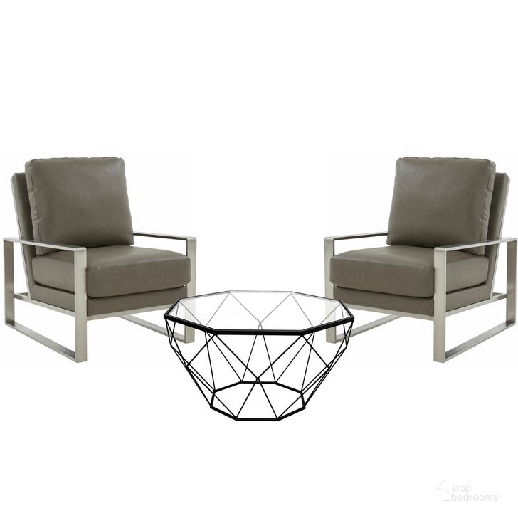 The appearance of Jefferson Arm Chair With Large Octagon Coffee Table In Grey designed by LeisureMod in the modern / contemporary interior design. This grey piece of furniture  was selected by 1StopBedrooms from Jefferson Collection to add a touch of cosiness and style into your home. Sku: JAS29MD31GR2-L. Product Type: Coffee Table Set. Material: Stainless Steel. Image1