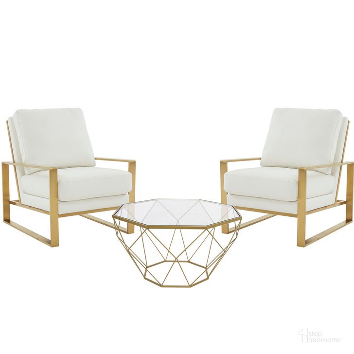 The appearance of Jefferson Arm Chair With Large Octagon Coffee Table In White designed by LeisureMod in the modern / contemporary interior design. This white piece of furniture  was selected by 1StopBedrooms from Jefferson Collection to add a touch of cosiness and style into your home. Sku: JAG29MD31W2-L. Product Type: Coffee Table Set. Material: Stainless Steel. Image1