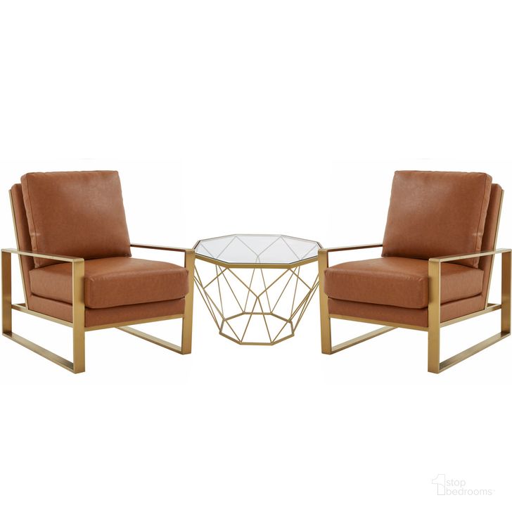 The appearance of Jefferson Arm Chair With Octagon Coffee Table In Cognac Tan designed by LeisureMod in the modern / contemporary interior design. This cognac piece of furniture  was selected by 1StopBedrooms from Jefferson Collection to add a touch of cosiness and style into your home. Sku: JAG29MD23BR2-L. Product Type: Coffee Table Set. Material: Stainless Steel. Image1