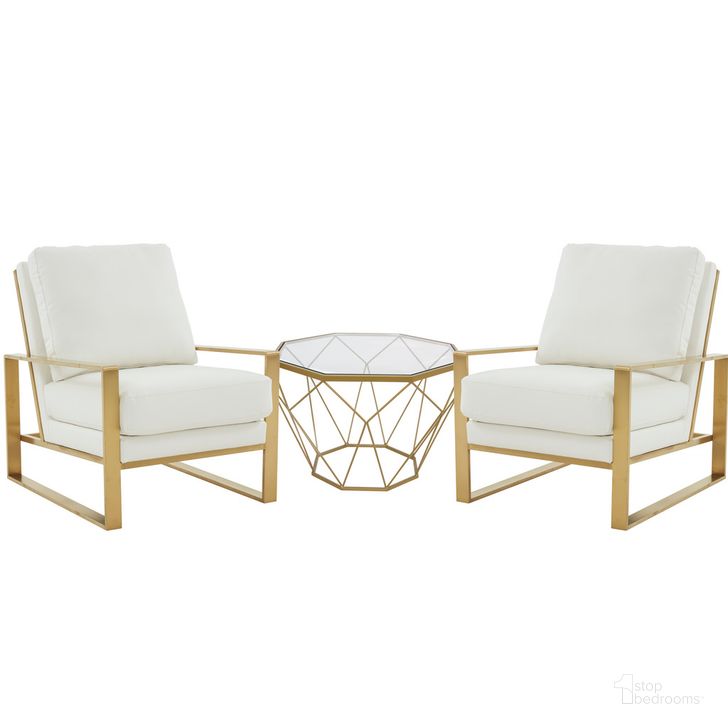 The appearance of Jefferson Arm Chair With Octagon Coffee Table In White designed by LeisureMod in the modern / contemporary interior design. This white piece of furniture  was selected by 1StopBedrooms from Jefferson Collection to add a touch of cosiness and style into your home. Sku: JAG29MD23W2-L. Product Type: Coffee Table Set. Material: Stainless Steel. Image1