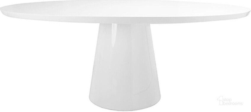 The appearance of Jefferson White Lacquer Oval Dining Table designed by Worlds Away in the modern / contemporary interior design. This white piece of furniture  was selected by 1StopBedrooms from Jefferson Collection to add a touch of cosiness and style into your home. Sku: JEFFERSON WH. Table Base Style: Pedestal. Table Top Shape: Oval. Product Type: Dining Table. Material: MDF. Size: 86". Image1