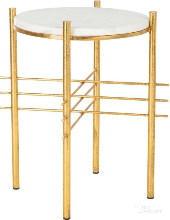 The appearance of Jenesis White Marble and Gold Round Accent Table designed by Safavieh in the modern / contemporary interior design. This gold and white piece of furniture  was selected by 1StopBedrooms from Safavieh ACC Collection to add a touch of cosiness and style into your home. Sku: ACC3211A. Product Type: Accent Table. Material: Iron. Image1