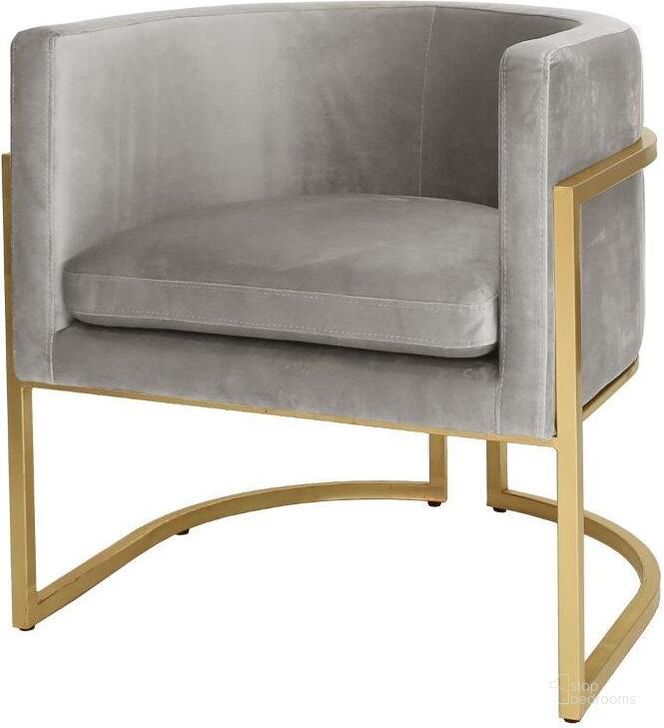The appearance of Jenna Grey Velvet And Gold Leaf Barrel Back Arm Chair designed by Worlds Away in the modern / contemporary interior design. This gray piece of furniture  was selected by 1StopBedrooms from Jenna Collection to add a touch of cosiness and style into your home. Sku: JENNA GGRY. Material: Metal. Product Type: Arm Chair.