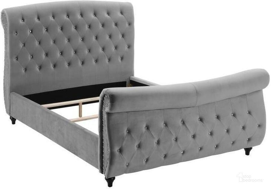 The appearance of Jennifer Tufted Fabric Queen Platform Bed In Gray designed by Best Master Furniture in the transitional interior design. This gray piece of furniture  was selected by 1StopBedrooms from Jennifer Collection to add a touch of cosiness and style into your home. Sku: YY135GQ. Bed Type: Sleigh Bed. Material: Upholstered. Product Type: Sleigh Bed. Bed Size: Queen. Image1