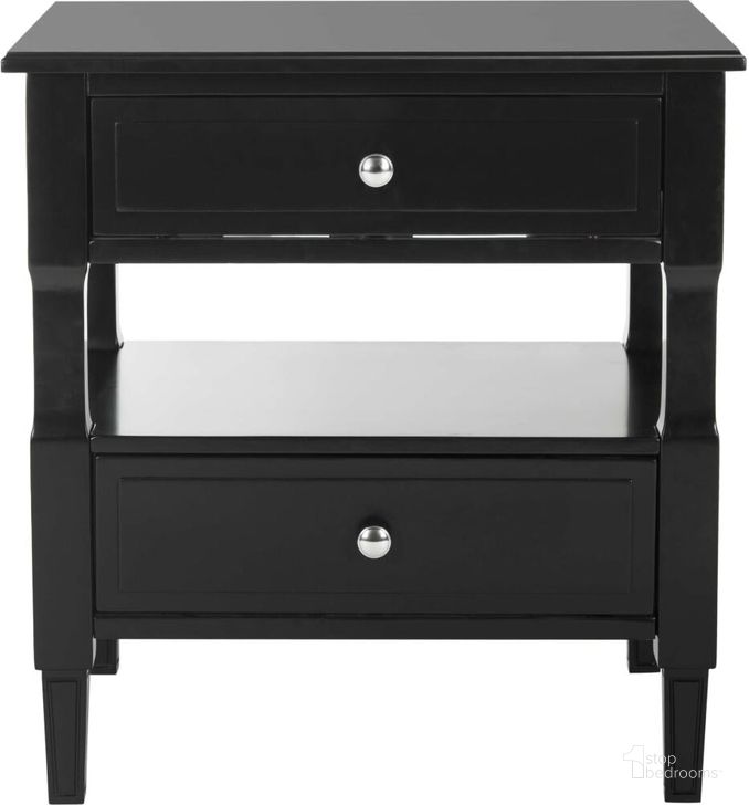 The appearance of Jenson Black 2-Drawer Nightstand designed by Safavieh in the transitional interior design. This black piece of furniture  was selected by 1StopBedrooms from Jenson Collection to add a touch of cosiness and style into your home. Sku: FOX6277B. Product Type: Nightstand. Material: Iron. Image1