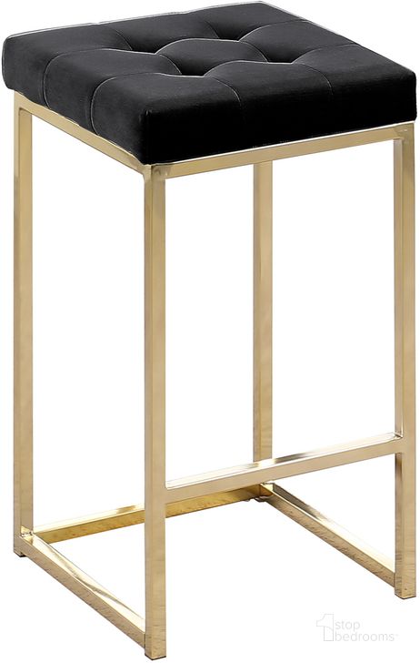 The appearance of Jersey Black Velvet Counter Height Stool in Gold (Set of 2) designed by Best Master Furniture in the modern / contemporary interior design. This black/gold piece of furniture  was selected by 1StopBedrooms from Jersey Collection to add a touch of cosiness and style into your home. Sku: JL020VB. Product Type: Barstool. Material: Velvet. Image1