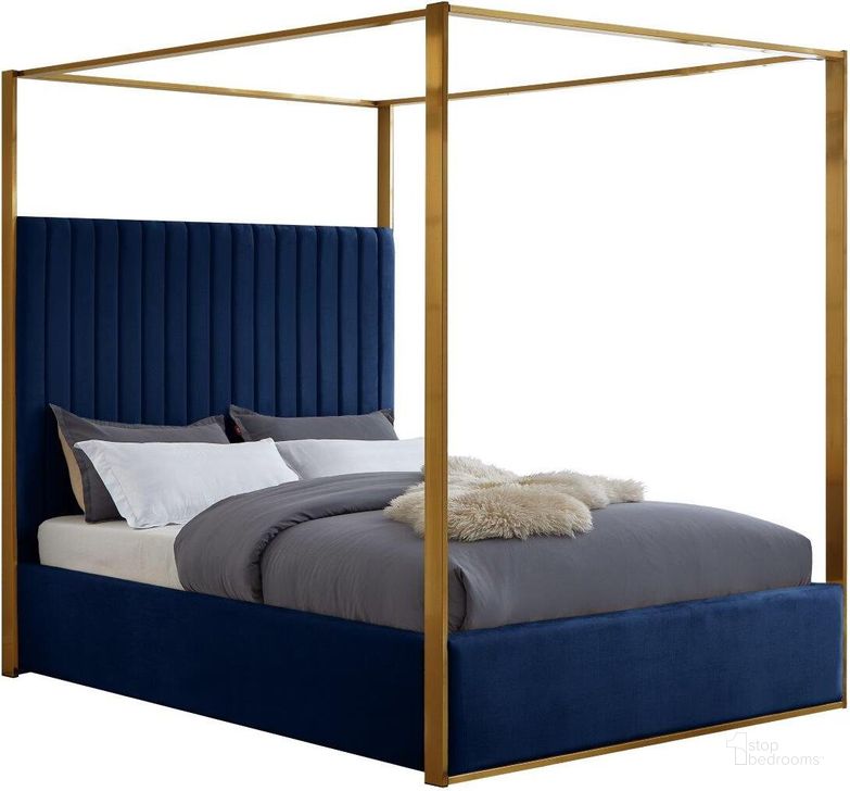 The appearance of Jersey Cove Navy Velvet King Bed designed by Furnique in the modern / contemporary interior design. This navy velvet piece of furniture  was selected by 1StopBedrooms from Jersey Cove Collection to add a touch of cosiness and style into your home. Sku: JonesNavy-K-1;JonesNavy-K-2. Material: Wood. Product Type: Bed. Bed Size: King. Image1