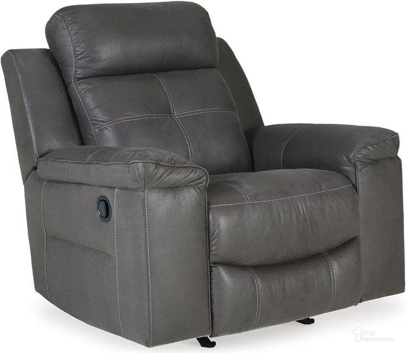 The appearance of Jesolo Rocker Recliner In Dark Gray designed by Signature Design by Ashley in the modern / contemporary interior design. This dark gray piece of furniture  was selected by 1StopBedrooms from Jesolo Collection to add a touch of cosiness and style into your home. Sku: 8670525. Material: Fabric. Product Type: Rocker Recliner. Image1