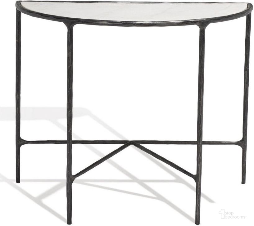 The appearance of Jessa Forged Metal Console Table In Black And White designed by Safavieh Couture in the glam interior design. This black and white piece of furniture  was selected by 1StopBedrooms from Jessa Collection to add a touch of cosiness and style into your home. Sku: SFV9506D. Product Type: Console Table. Material: MDF. Image1