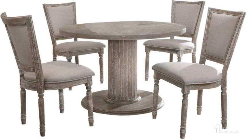 The appearance of Jessica 5 Piece Round Wood Dinette Set In Gray designed by Best Master Furniture in the transitional interior design. This gray piece of furniture  was selected by 1StopBedrooms from Jessica Collection to add a touch of cosiness and style into your home. Sku: JESS5-2;JESS5-1;JESS5-3. Material: Wood. Product Type: Dining Room Set. Image1