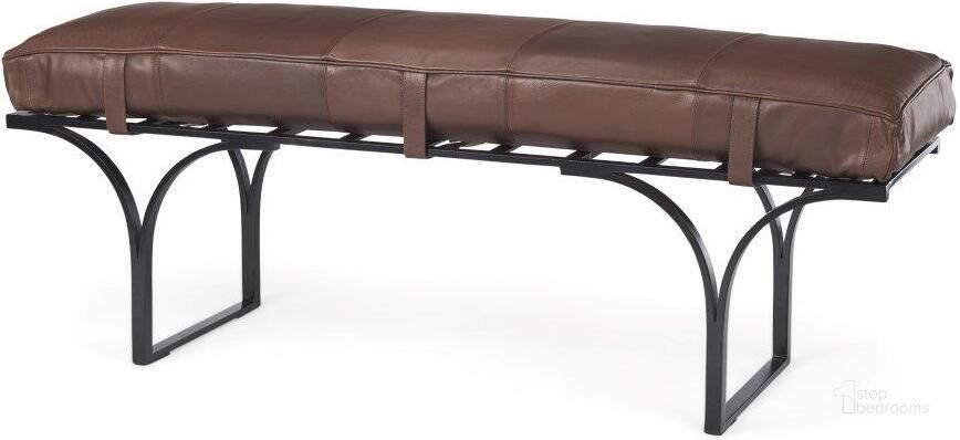 The appearance of Jessie Dark Brown Leather Seat With Black Metal Base Accent Bench designed by Mercana in the modern / contemporary interior design. This dark brown and black piece of furniture  was selected by 1StopBedrooms from Jessie Collection to add a touch of cosiness and style into your home. Sku: 70052. Material: Metal. Product Type: Bench. Image1
