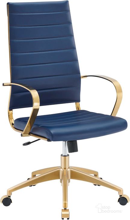 The appearance of Jive Gold Stainless Steel Highback Office Chair In Gold Navy designed by Modway in the modern / contemporary interior design. This gold navy piece of furniture  was selected by 1StopBedrooms from Jive Collection to add a touch of cosiness and style into your home. Sku: EEI-3417-GLD-NAV. Material: Aluminum. Product Type: Office Chair. Image1