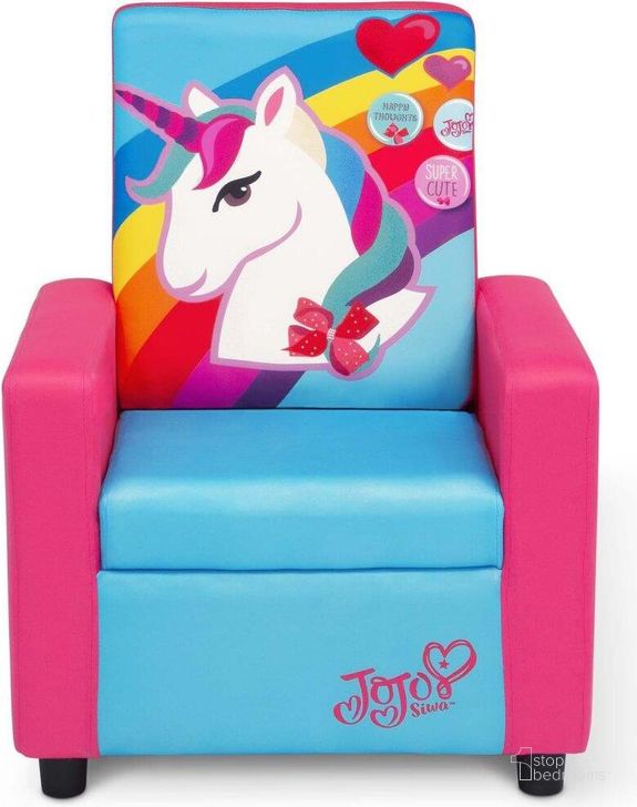 The appearance of Jojo Siwa High Back Upholstered Chair designed by Delta Children in the modern / contemporary interior design. This pink and blue piece of furniture  was selected by 1StopBedrooms from  to add a touch of cosiness and style into your home. Sku: UP83637JS-1126. Material: Wood. Product Type: Kids Chair. Image1