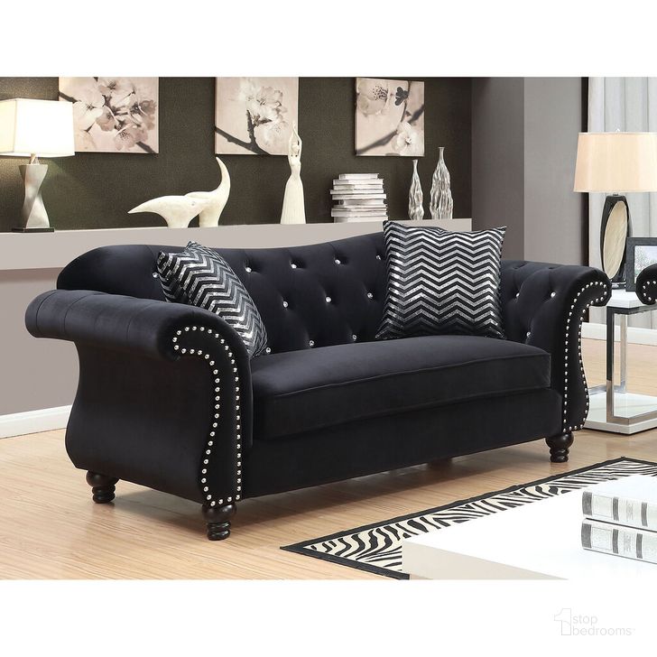 The appearance of Jolanda Loveseat In Black designed by Furniture of America in the glam interior design. This black piece of furniture  was selected by 1StopBedrooms from Jolanda Collection to add a touch of cosiness and style into your home. Sku: CM6159BK-LV-VN. Material: Wood. Product Type: Loveseat. Key Features: Tufted. Image1