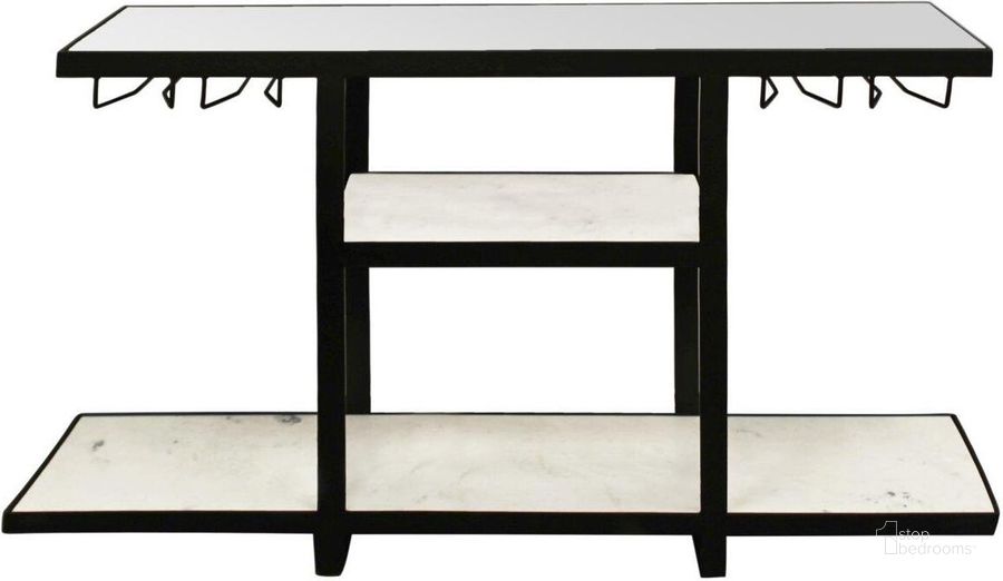 The appearance of Jonah Bar Console with Iron Frame In Black designed by Moti in the transitional interior design. This black piece of furniture  was selected by 1StopBedrooms from Jonah Collection to add a touch of cosiness and style into your home. Sku: 82006002. Product Type: Console. Material: Iron. Image1
