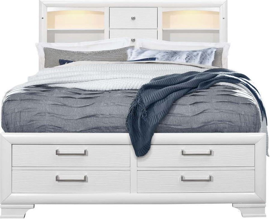 The appearance of Jordyn King Bed In White designed by Global Furniture USA in the modern / contemporary interior design. This white piece of furniture  was selected by 1StopBedrooms from Jordyn Collection to add a touch of cosiness and style into your home. Sku: JORDYN-WHITE-KB/QB-FB & SR DRAWER-1;JORDYN-WHITE-KB-HB-STORAGE & LIGHT;JORDYN-WHITE-KB-FB-STORAGE & FRAME/SLATS;JORDYN-WHITE-KB/QB-SR & CTR STORAGE;JORDYN-WHITE-KB/QB-FB & SR DRAWER-2. Bed Type: Storage Bed. Material: Wood. Product Type: Storage Bed. Bed Size: King. Image1