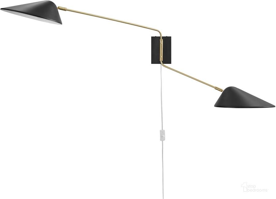 The appearance of Journey 2-Light Swing Arm Wall Sconce EEI-5294-BLK designed by Modway in the modern / contemporary interior design. This black piece of furniture  was selected by 1StopBedrooms from Journey Collection to add a touch of cosiness and style into your home. Sku: EEI-5294-BLK. Product Type: Wall Sconce. Material: Satin. Image1