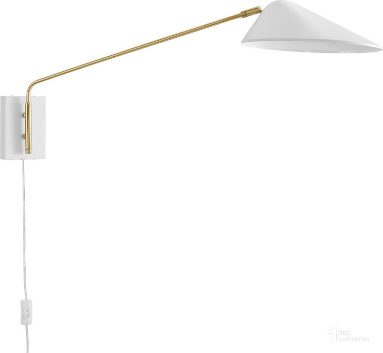 The appearance of Journey 24 Inch Swing Arm Wall Sconce EEI-5295-WHI designed by Modway in the modern / contemporary interior design. This white piece of furniture  was selected by 1StopBedrooms from Journey Collection to add a touch of cosiness and style into your home. Sku: EEI-5295-WHI. Material: Metal. Product Type: Wall Sconce. Image1