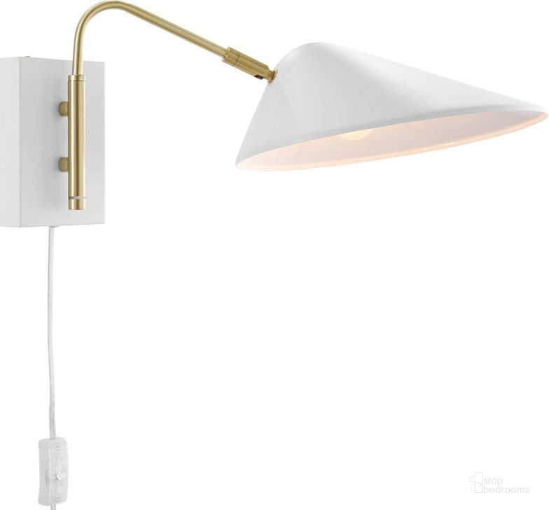 The appearance of Journey 7 Inch Swing Arm Wall Sconce EEI-5296-WHI designed by Modway in the modern / contemporary interior design. This white piece of furniture  was selected by 1StopBedrooms from Journey Collection to add a touch of cosiness and style into your home. Sku: EEI-5296-WHI. Material: Metal. Product Type: Wall Sconce. Image1